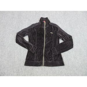 Puma Sweater Womens‎ Adult Medium Brown Full Zip Velour Logo Casual Sweatshirt